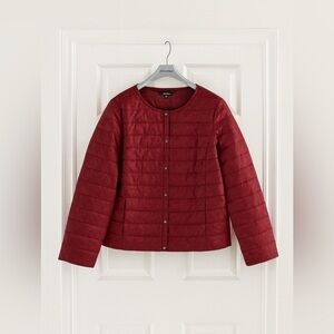 Ulla Popken Womens US 16/18 Red Burgundy Full Zip Quilted Coat Jacket NWT